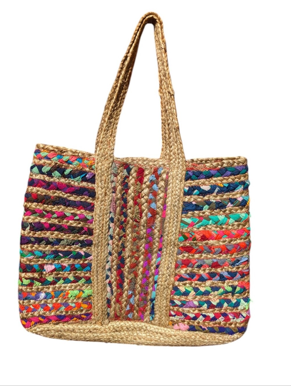 Holicow Handwoven Bohemian Chindi Jute Tote Bag